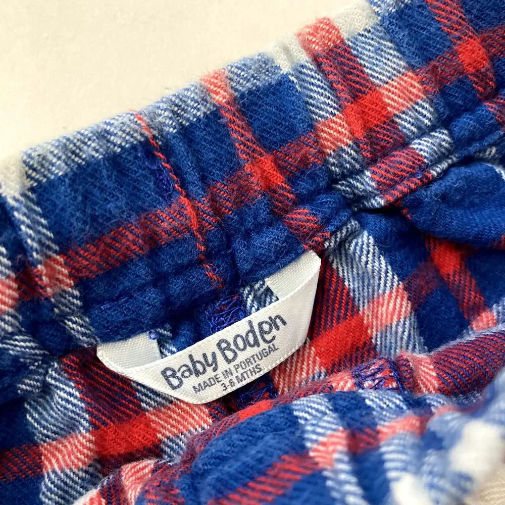 Baby Boden Plaid Brushed Cotton Flannel Pants - Red White Blue - 3-6M